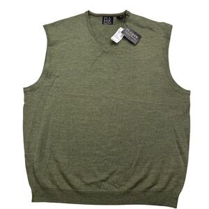 Jos. A. Bank Sweater Vest Mens XL Green Signature Collection Merino Wool V-Neck